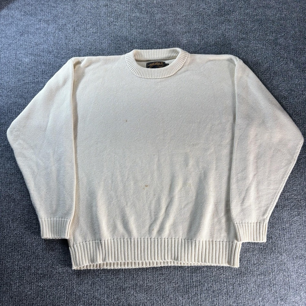 Eddie Bauer Sweater Mens LT White‎ Cotton Knit Crewneck Pullover Big Tall Casual